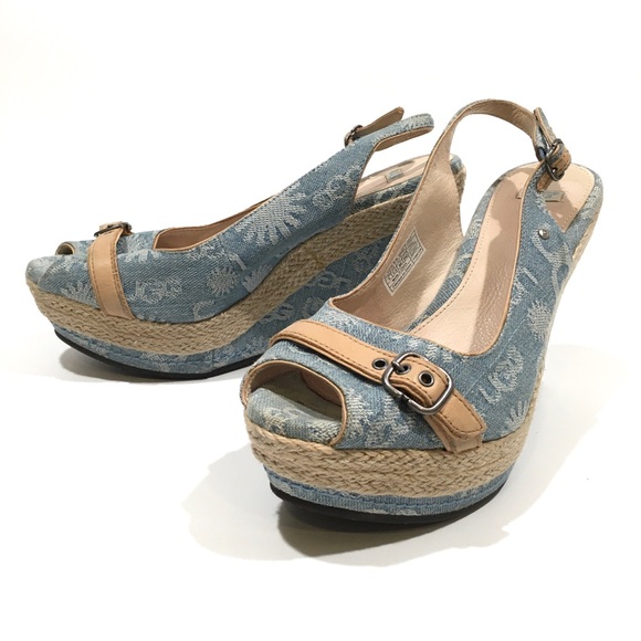 UGG NOELLA WEDGE PEEP TOE PLATFORMS -LIGHT BLUE DENIM -WOMEN US 9 -NEW - Picture 5 of 8